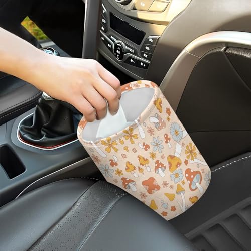 Image of Floral Mushroom Car Trash Bag, Car Trash Can - Cute, Portable, Collapsible for Back Seat, Floor, or Hanging Headrest Waste Basket Car Garbage Accessory