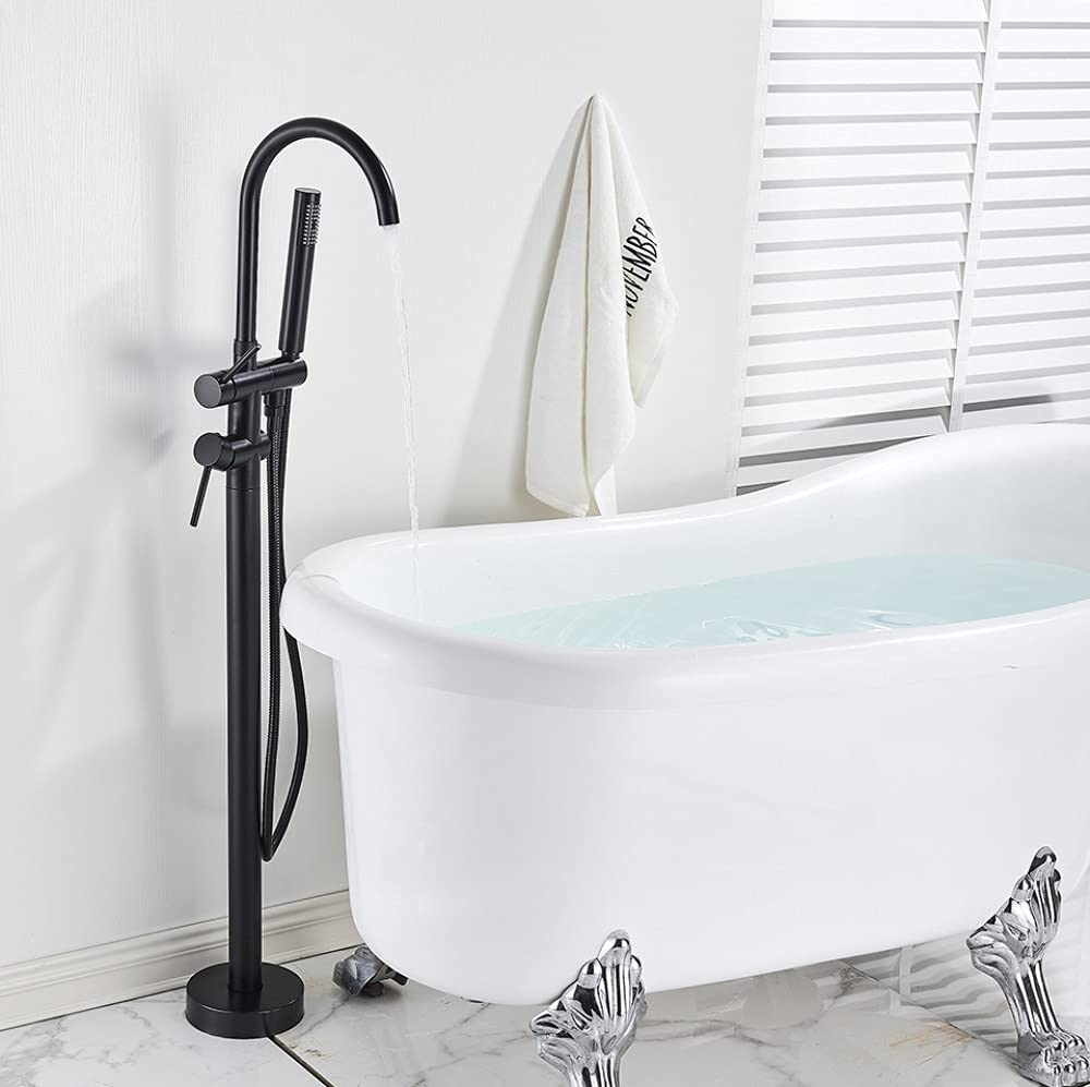 Juego de Grifo para bañera Blanco y Negro, Grifo Mezclador para bañera de pie, Grifo de Ducha con Dos manijas para grifos de baño, Negro Mate B