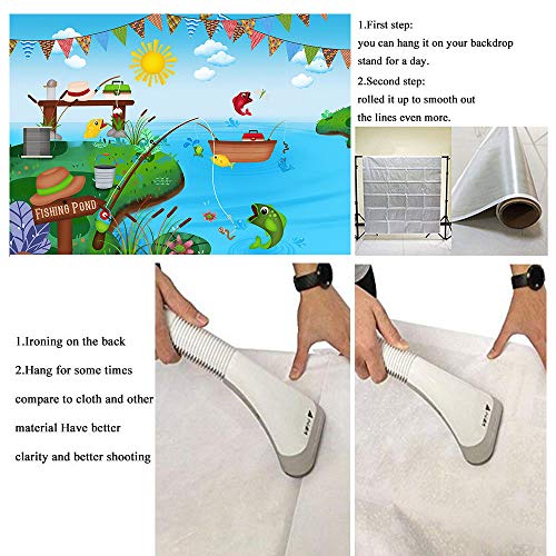 Summer Nature Pond Backdrop Fishing Rod Reel Fish Baby Shower Birthday Party Banner Supplies Kids Boys or Girls Cake Table Background Photo Studio Booth Props
