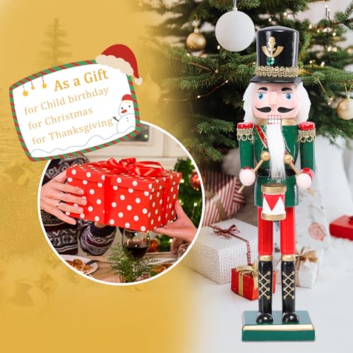 Ovewios Nutcracker Christmas Decor, 12 Inch Wooden Soldier Figurines, Festive Christmas Nutcrackers Gifts Winter Indoor Table Desktop Mantel Decorations - Thumbnail 6