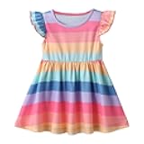 Princess Gown Girls Sleeve Dress Striped Pageant Rainbow Kids Party Birthday Fly Girls Dress&Skirt (Multicolor-03#WER, 3-4 Years)