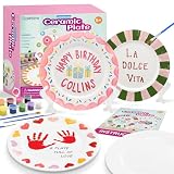 Goldentime Ceramic Painting Kit for Kids & Adults Includes 4 Ceramic Plates, 12 Paints, 4 Brushes & 4 Stands...