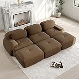 Bladez Sofá cama moderno de pana de 3 plazas modular con taburete otomano, 3 plazas+3)