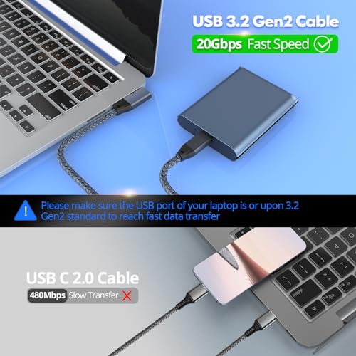 UseBean USB C Right Angle Cable 100W 1ft 2Pack, 4K Video Short USBC to USBC 3.2 Gen2x2 20Gbps Data Cable, Type C PD Charging Fast Charge Cord for iPhone 16 15 Pro Max iPad MacBook Galaxy S25 by UseBean - Used condition - Image 3