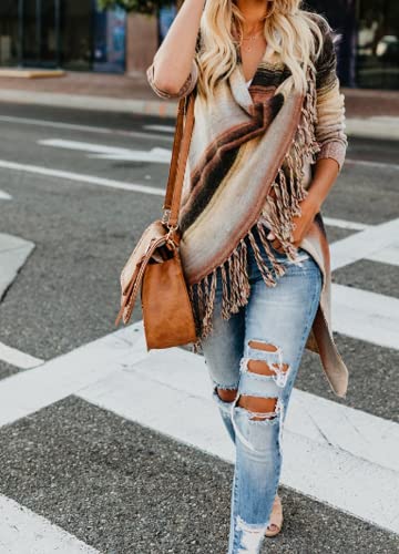Women's Open Front Knited Tassels Slash Loose Cardigan Crew Neck Speckled Fringe Sweater Outwear #TOP1