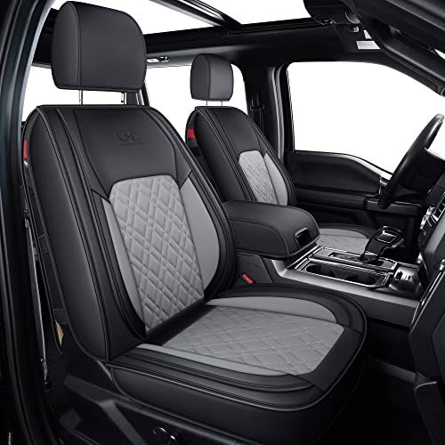 Image of LUCKYMAN CLUB F150 Front-Only Seat Covers J03-Q3 with Waterproof Faux Leather, Fit 2015-2025 Ford F150 and 2017-2025 F250 F350 F450 (Front only, Black-Gray)