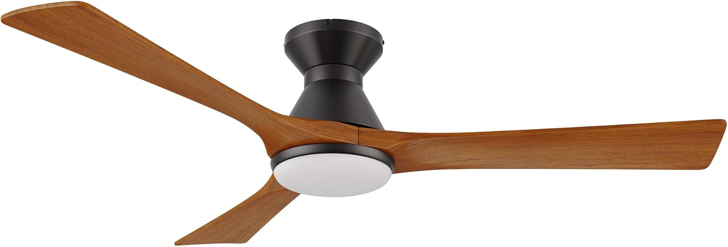 CEME 52" Smart Ceiling Fan With Lights, Modern Low Profile With 10 Speeds, Silent DC Motor, Solid Wood Ceiling Fan Compatible with Alexa, Siri, Google & Smart App, Sliver & Brown