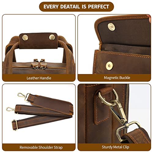 Jack&Chris Leather Briefcase For Men Leather Handmade Men's Business Travel Briefcase Messenger Bag Brown Satchel Bags 15.6 Inch Laptop Bag For Men Jc12-8 #TOP4
