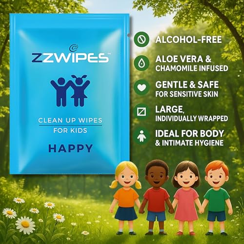 ZZwipes for Kids Clean Up Wipes with Aloe Vera and Chamomile Alcohol Free Individually Wrapped Gentle for Sensitive Skin Travel School Sports Pack of 30 Made in the UK - Image 4