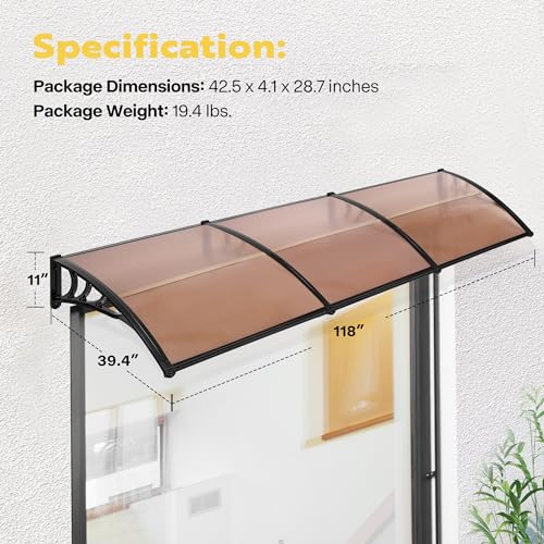VIVOHOME Polycarbonate Window Door Awning Spliced Canopy Brown with Black Bracket 40 Inch x 120 Inch by VIVOHOME - Image 7