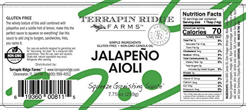 Terrapin Ridge Farms Jalapeno Aioli Garnishing Sauce - One 7.75 Ounce Squeeze Bottle #TOP1