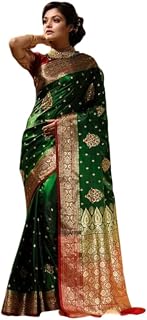 AAGIRI Women's Traditional Woven Floral Kanjeevaram Banarasi Silk Jacquard Saree with Unstitched Blouse Piece (BT Green)
