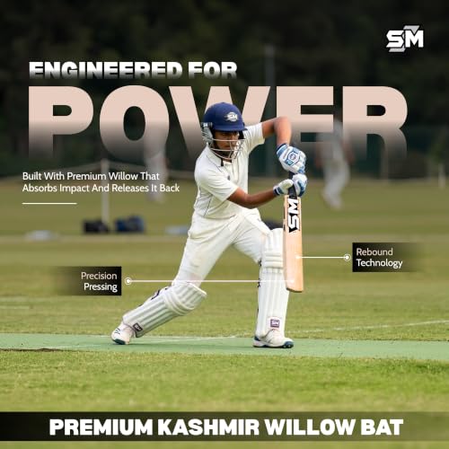Image of SM Edge Kashmir Willow Cricket Bat | Huge Flowing Edges | Wooden Cricket Bat | Superior Craftsmanship | Rebound Technology | Superlight Bat | Cricket Bat for Boys Age 12-14 Years | Size 6