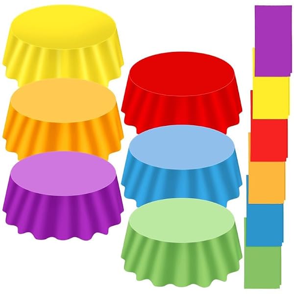 Ganeen 12 Pcs Colorful Tablecloth Neon Party Decorations 84 Inch Round Rainbow Table Cloths Plastic Tablecloth Disposable Round Plastic Pastel Table Cover for Wedding Birthday Party by Ganeen - Used condition - Image 2