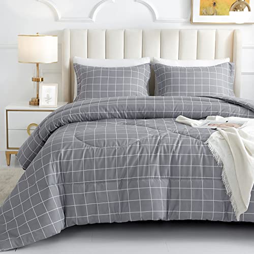 Andency Graues Gitter-Bettwäsche-Set, King Size Cover