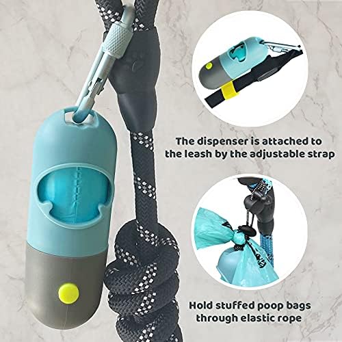 Dog Poo Bag Holder with Built-in LED Torch and Metal Clip for Lead, Each Poo Bag Dispenser Includes 15 Dog Poo Bags (1, Crystal Blue)