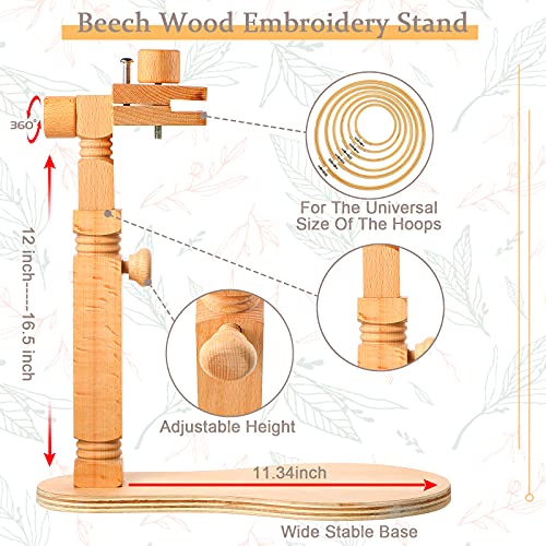Adjustable Embroidery Hoop Lap Stand With Embroidery Starter Kit, 100 Colors Threads, 5-10 Inch Bamboo Embroidery Hoops, 2 Aida Cloth For Adults Kids And Beginners, Sewing Diy Craft Cross Stitch #TOP3