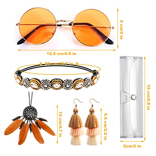 Formemory Women 70S Hippie Costume Fringe Vest Clothes, 6 Pieces Seude Tassels Boho Open-Front Sleeveless Vest Set For Women (Medium, 6 Pieces-Brown) #TOP3