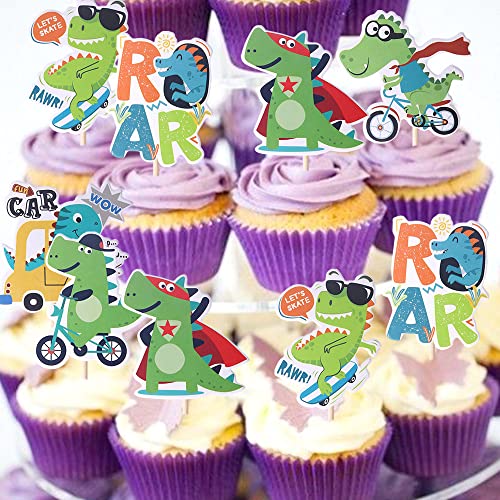 36 Pack Dinosaur Cupcake Toppers Glitter Roar Dinosaur Cupcake Picks Dino Theme Baby Shower Kids Birthday Party Cake Decorations Supplies Green #TOP3