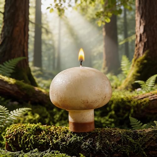 Mushroom Shape Scented Candle,Realistic Fungi Forest Theme Soy Wax Smokeless Decorative Candles with Gentle Glowing Light,Cream Scented Gift for Forest Lovers,Cozy Nights