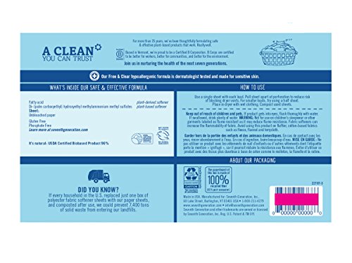 Seventh Generation Fabric Softener Sheets, Free And Clear, 80-Count (Pack Of 2) Packaging May Vary #TOP1