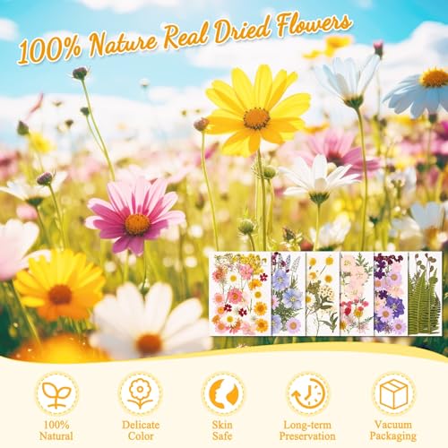 124 Pcs Dried Pressed Flowers for Resin Crafts, Real Pressed Wildflowers Natural Dry Leaves Bulk with Tweezer for Epoxy Resin Jewelry Molds, Candle Soap Making, Scrapbook, Bookmark, Nails Decor