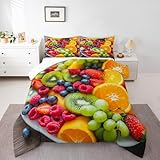 Erosebridal Fruit Comforter Set King for Kids Adults,Orange Kiwi Grape Raspberry Bedding Set Cute Bedroom Decor,Colorful Fruits Bedding Comforter Sets Funny Realistic Food Quilt Bed Set 3Pcs