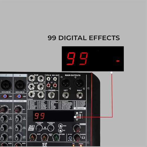 Image of Xtreme Acoustics 8-Channel Mixer Professional Audio Mixing Console with Bluetooth Connectivity, 99 Digital Effects Hybrid Input Ports, Individual Phantom Power, Dual AUX output
