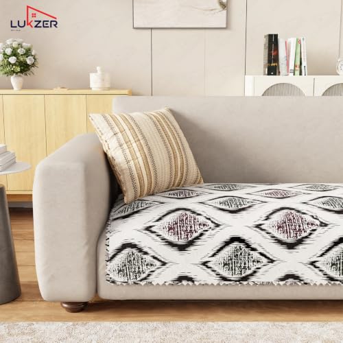 Image of Lukzer 1 Seater Sofa Cover Mat Reversible Quilted Sofa Seat Protector with WaveEdge Ultrasonic Cut - Ikat Rose - Washable Anti-Slip Sofa Throw for Living Room Couch Cover 60 x 85 CM /SC-203-01WE