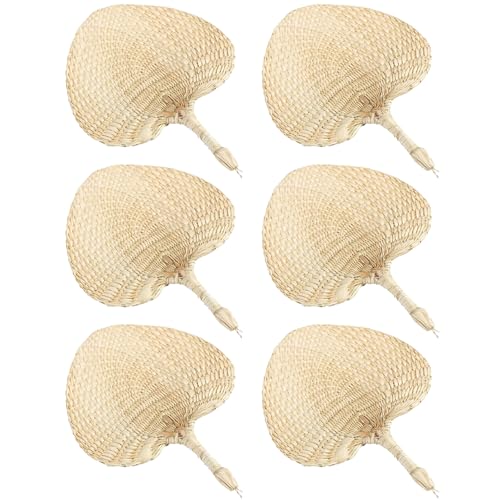 Ventiladores De La Mano De La Rafia Natural: Ventiladores De Raffia Tejida 6 Piezas 6 Hojas De Palma Natural Ventilador De Mano Estilo Chino Tejido Suministros De Enfriamiento De La Boda Decoración De