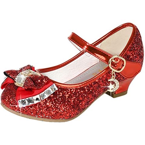 FStory&Winyee Mädchen Schuhe Festlich Kinder Prinzessin Schuhe Partei Absatz Ballerina ELSA Sandalen Glitzer Kristall Schuhe Mädchen Kostüm Zubehör Karneval Party Aufführung Fasching Tanzball 26-38 Cover