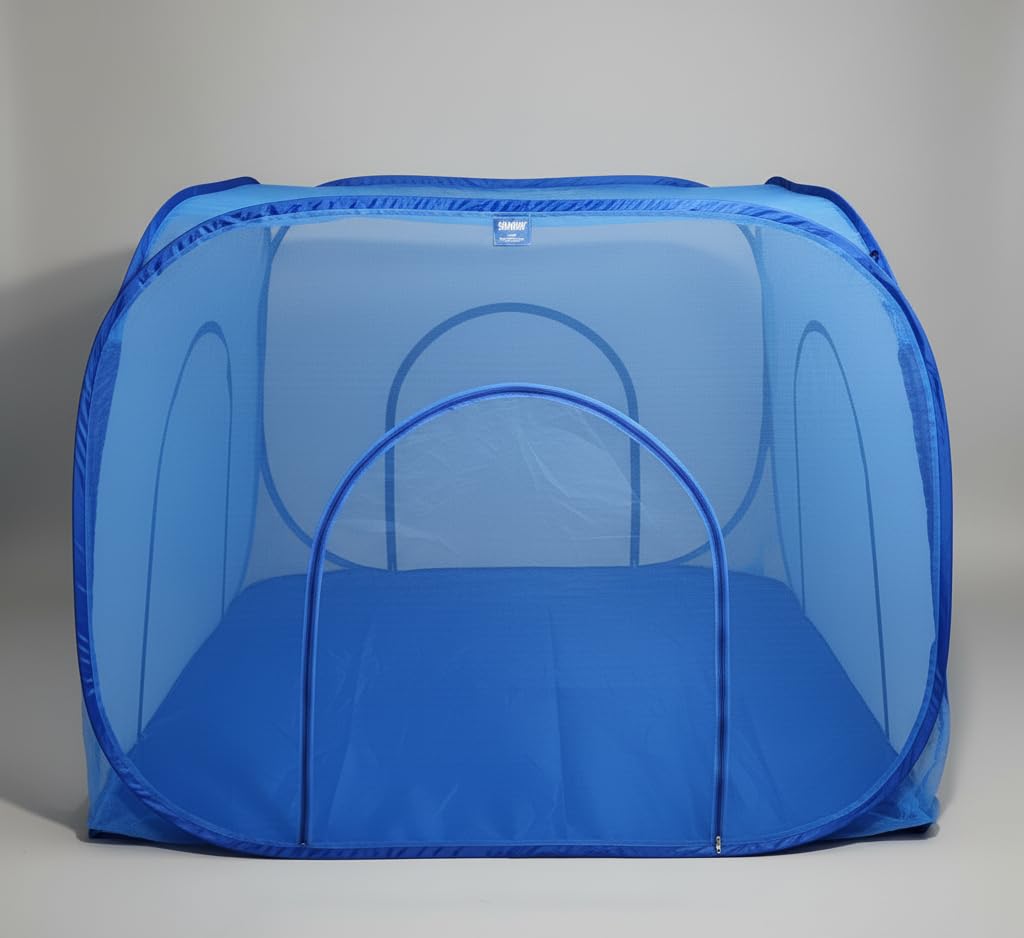 Sukoon Foldable Mosquito Net with Bottom Cloth | 6.5 x 6.5 ft Square Tent Design | 60 GSM Nylon net | Portable, Washable & Durable | Indoor & Outdoor Use for Floor, Balcony, Terrace & Garden (Blue)-image-3