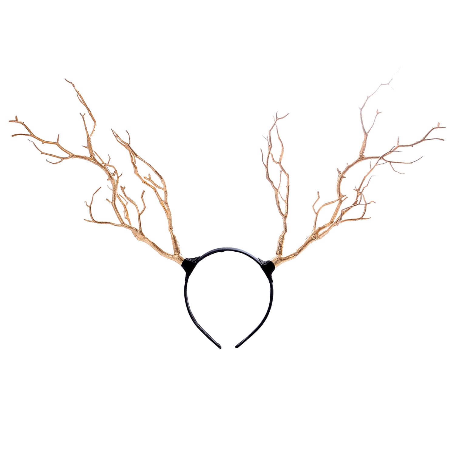 NAUZE Branch Antler Headband Golden Animal Hair Band Horn Cosplay Costume Hair Accessory Xmas Party Photo Props for Halloween Christmas Masquerade