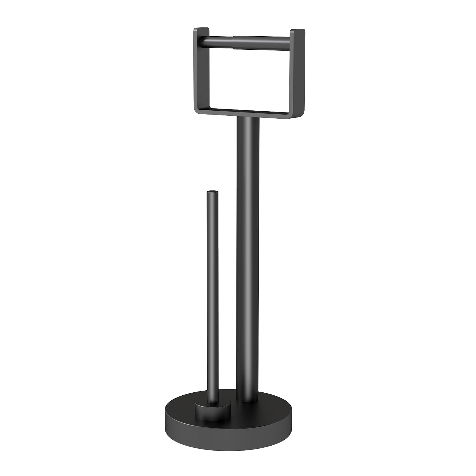 YUMORE Toilet Paper Holder Stand with Storage, Bathroom Weighted Base Floor Toilet Paper Roll Holder Free Standing for 3 Rolls, Matte Black