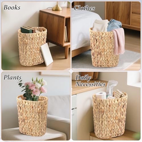 Water Hyacinth Trash Can 15L & Wicker Square Tissue Box, Handwoven Waterproof Waste Basket with Handles, Wicker Home Set for Bedroom, Bathroom, Kitchen, Office, Balcony (Khaki) - Image 5
