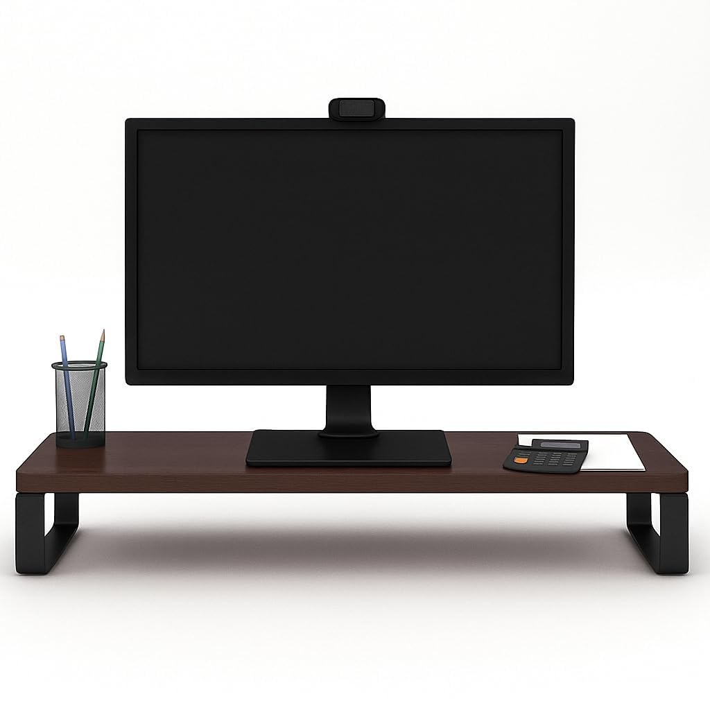 LIVE STORE Monitor Stand Riser with Wood Top and Metal Legs, Dark Red | Desk Organiser, Ergonomic Design, Extra Storage Space, Home and Office Use, Sturdy Metal Frame-image-35
