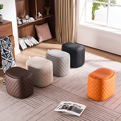 Younuoke Storage Ottomans For Living Room Faux Leather Chest Ottoman Bench Footstools Saddle Foot Rest Stool With Padded Seat For Bedroom Dining Room And Entryway,Orange #TOP6