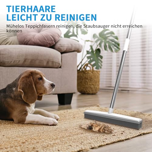 Gummibesen mit Stiel, 120cm Lange Boden Reinigungsbürste, Kehrmaschine mit Rakelkante,für Fußböden Teppiche Fliesen Fenster Gärten Kehren – Bild 8