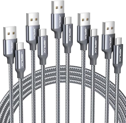 Image of JSAUX USB A to USB C Cable [5-Pack, 3.3FT], USB to Type C Charger Cord Fast Charging Compatible with iPhone 16 /15 Series, Galaxy S20 /S10 /S10+ /S9, Note 20 /10, Moto G, LG - Grey