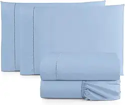 Jogo de Cama Casal Queen Percal 400 Fios Ponto Palito 04 Peças, Antiácaro, Não faz bolinha Toque Extra Macio (Azul)