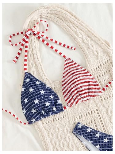 Verdusa Women's 2 Piece American Flag Bikini Set Halter Triangle Swimsuit High Cut Bathing Suit3