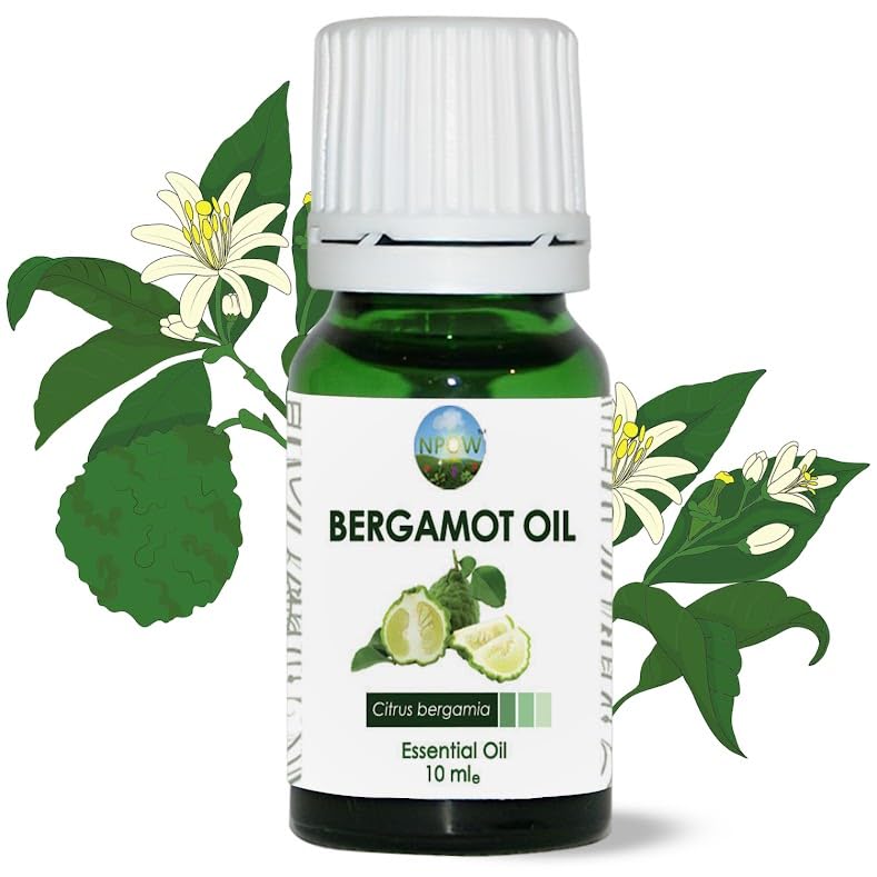 NPOW Bergamot Essential Oil - 10ml 100% Natural Oils Pure Essential Oils for Diffuser for Home Aromatherapy Candle Making Soap Making Skin & Hair Growth for Bergamot Diffuser and Humidifier