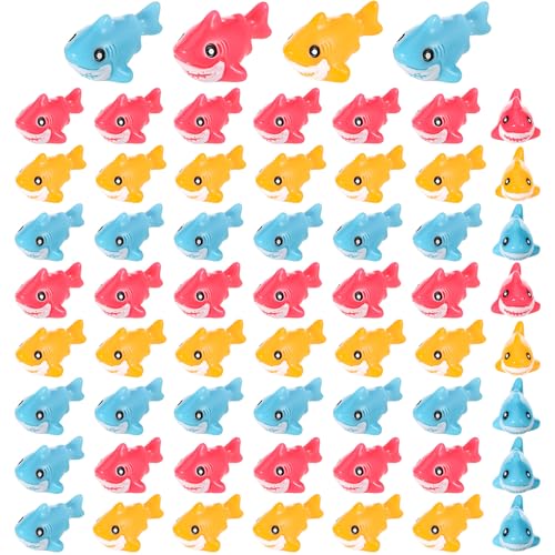 Image of GGSTDDUP 60 Pcs Mini Resin Sharks Figures Tiny Resin Animals Figure Ocean Theme Mini Shark for DIY Hide Crafts Birthday Decorations
