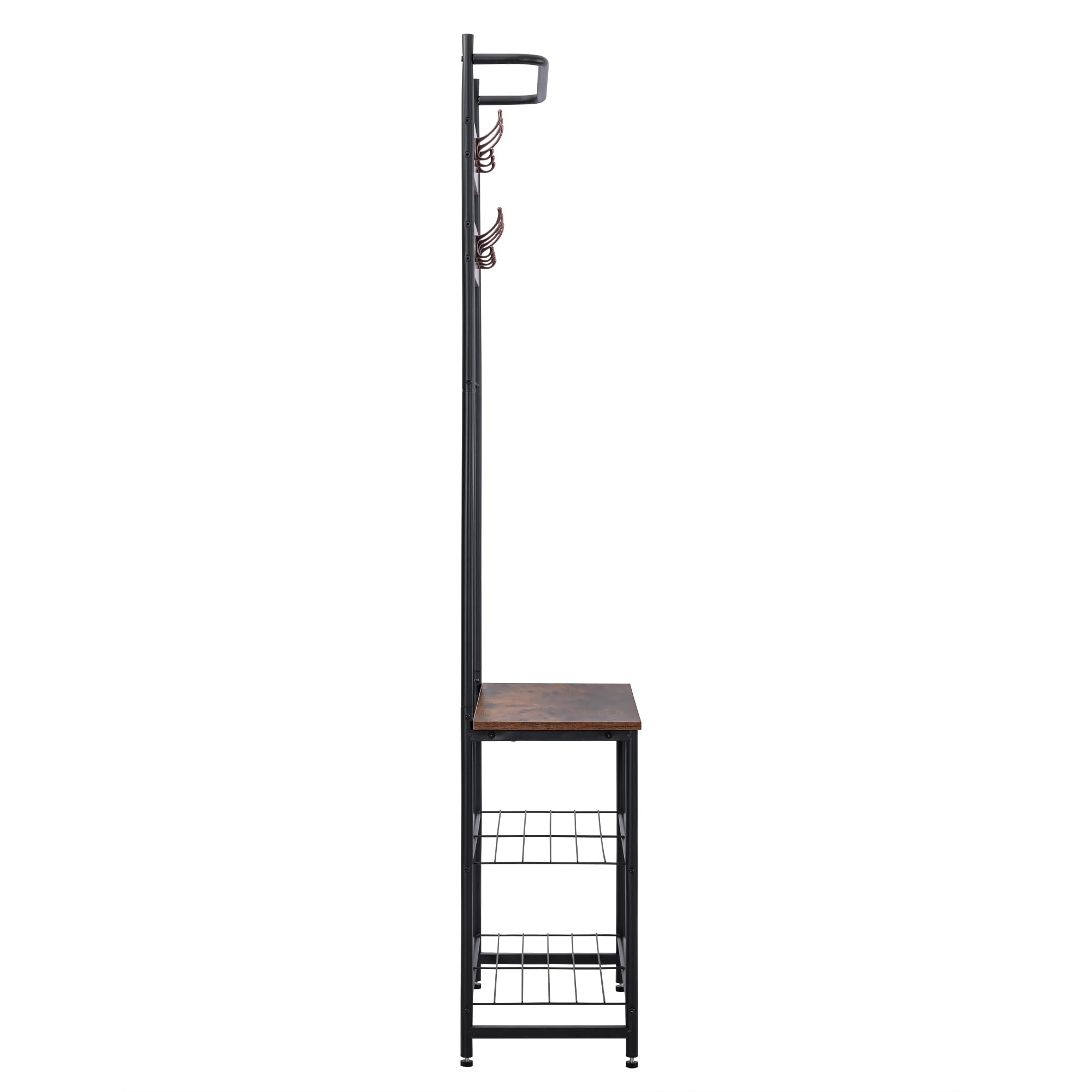 T-LOVENDO.ES Perchero Zapatero de Madera y Metal con estantería y Ganchos | Organizador de Entrada para Abrigos, Bolsos y Calzado | Mueble de Madera y Metal Resistente y Funcional para recibidor.