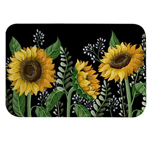 A.Monamour Antidérapant Absorbant Lavable Tapis de Bain Tournesol Bouquet Fleur Sauvage Fond Noir Doux Flanelle Tapis pour WC Salle de Bain Lavabo Baignoire...