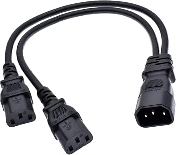 Tekit C14 to 2 X C13 IEC Y Splitter, IEC320 C14 Male to Dual C13 Female Power Y Split Multi IEC Cable, Dual IEC Double Power Cord, 18AWG, 1ft/30cm