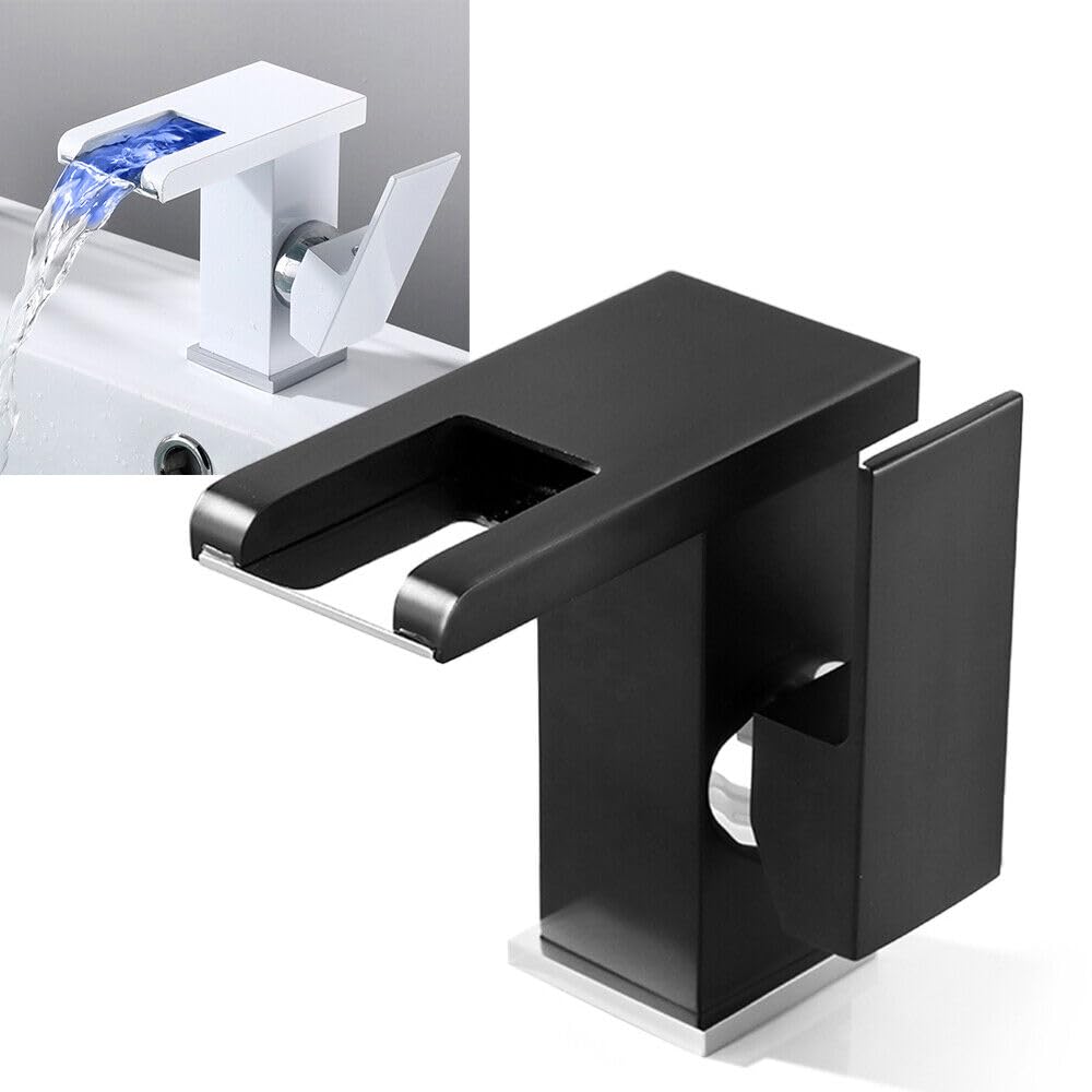 Robinet de lavabo cascade LED avec 3 couleurs changeantes RVB pour salle de bain lavabo mitigeur monocommande (noir)