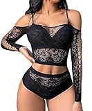 Buitifo Damen Dessous-Sets Sexy Lingerie Fischnetz Sexy Bodys Nachtwäsche (Black50,M)
