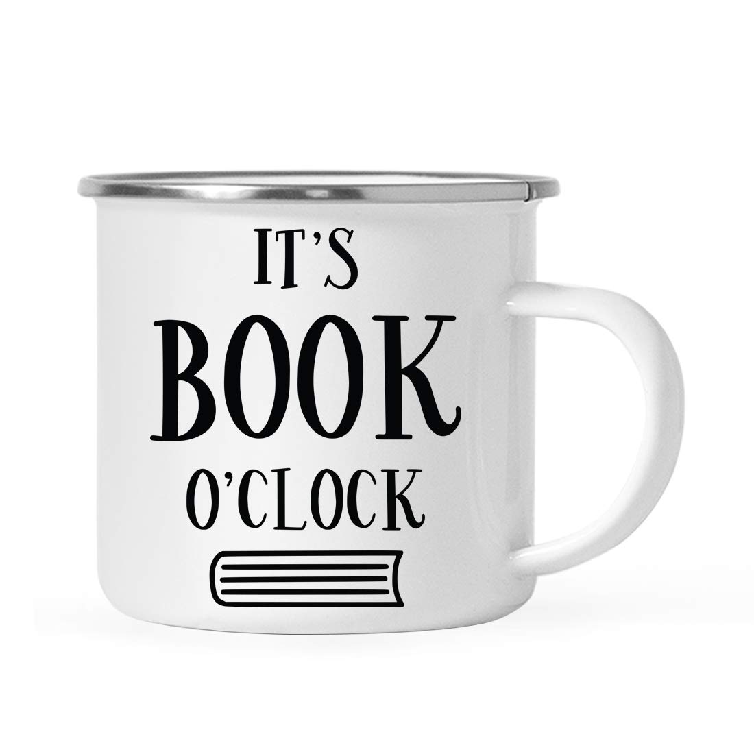 Andaz Press 11oz. Stainless Steel Campfire Coffee Mug Gift, It's Book O'Clock, 1-Pack, Birthday Christmas Metal Enamel Unbreakable Camping Camp Cup