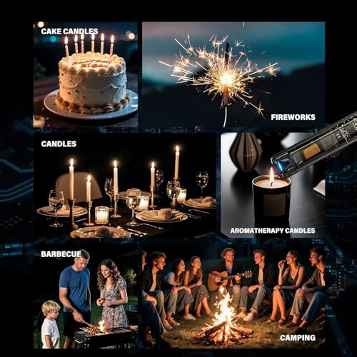 2 Pack Electric Candle Lighters – Rechargeable USB-C Arc Lighters with LED Display &amp; Transparent See-Through Tech Design, Windproof Long Lighter for Candles,BBQ,Camping,Stoves,Stocking Stuffers